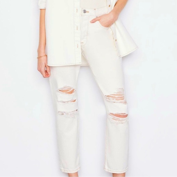 FRAME | Le Orignal Off White Ripped High Rise Straight Jeans - Picture 1 of 14